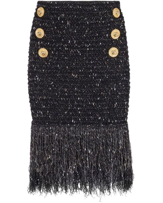 Falda de tweed 6-Button Balmain de color Black