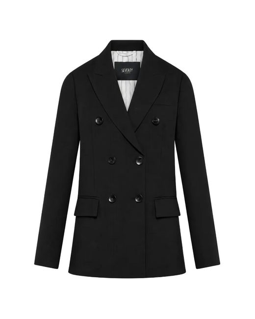 Seventy Black Double-Breasted Peak-Lapels Blazer