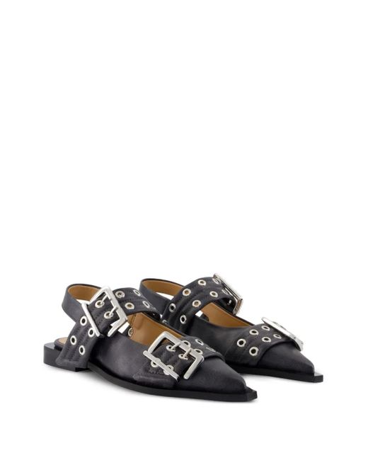 Ganni Black Buckle Pointed-Toe Flats
