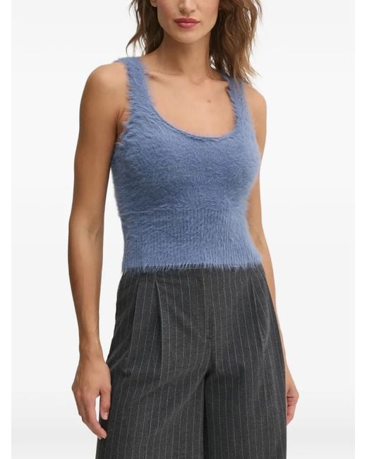 Sisley Blue Fuzzy-Knit Scoop-Neck Top