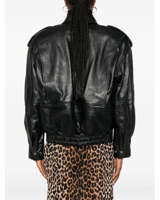Saint Laurent Black Flap-Pocket Leather Jacket