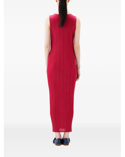 Pleats Please Issey Miyake Red Basics Pleated Sleeveless Maxi Dress
