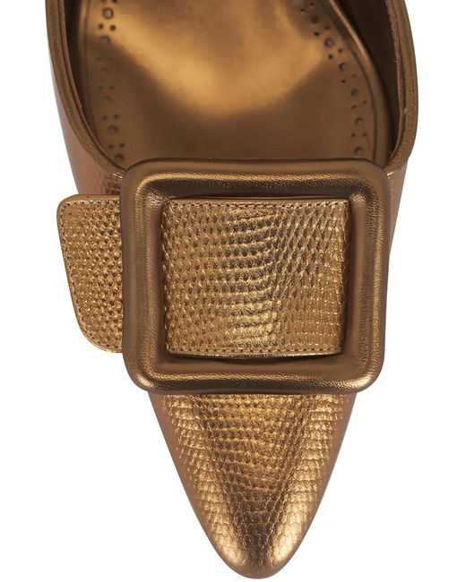 Manolo Blahnik Metallic Square Buckle Mules