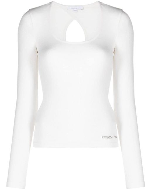 Patrizia Pepe White Rhinestone Embellished Long-sleeve T-shirt