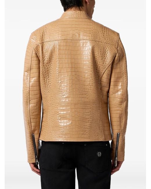 Philipp Plein Natural Croco Print Biker Jacket for men