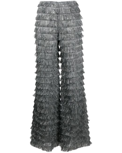 Alberta Ferretti Gray Wide-Leg Fringed Trousers