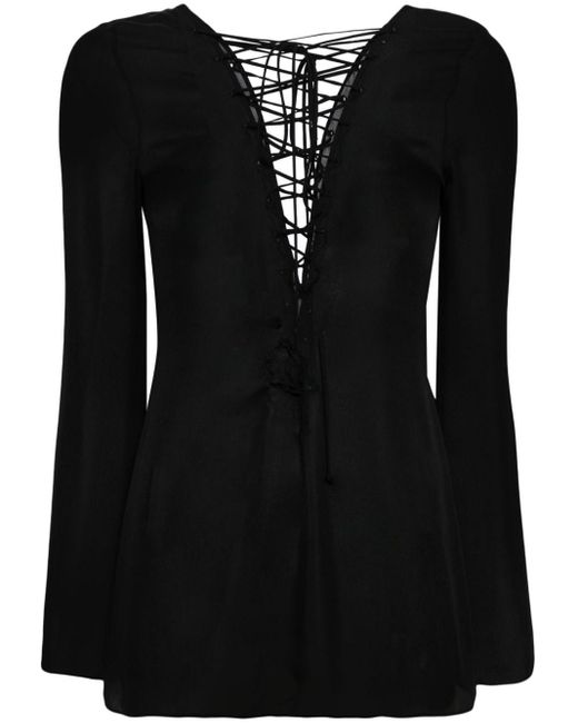 Kiki de Montparnasse Black Lace-up Silk Blouse