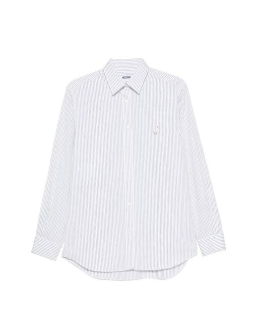Moschino White Striped Embroidered-Goose Shirt