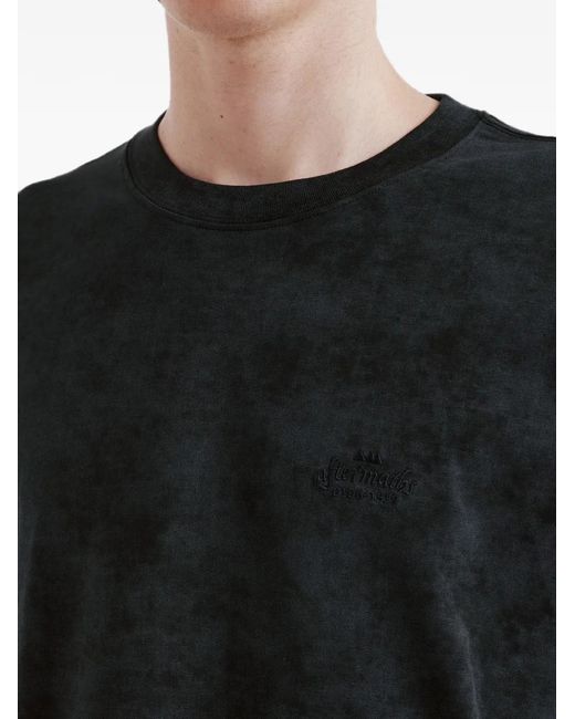AFTERMATHS Black Logo-Embroidered Acid-Wash T-Shirt for men