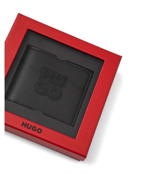 HUGO Black Embossed-Logo Wallet for men