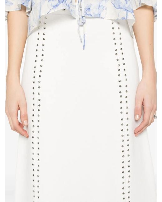 Maje White Stud-Detail Midi Skirt