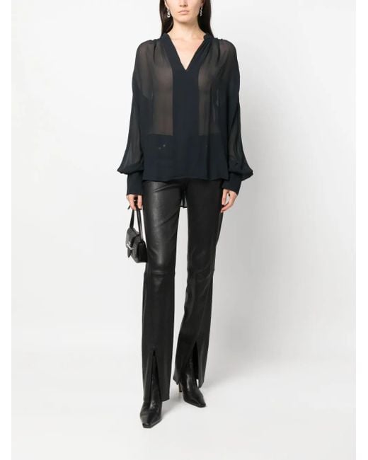Rag & Bone Black Lightweight Oversized Split-Neck Blouse