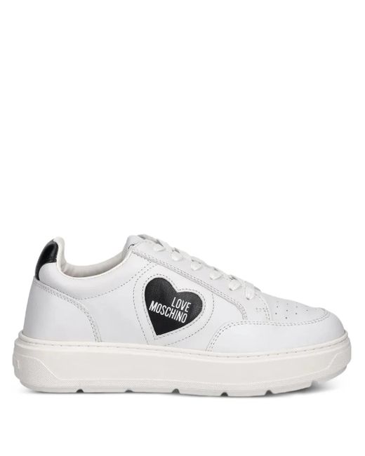 Love Moschino White Heart-Patch Sneakers
