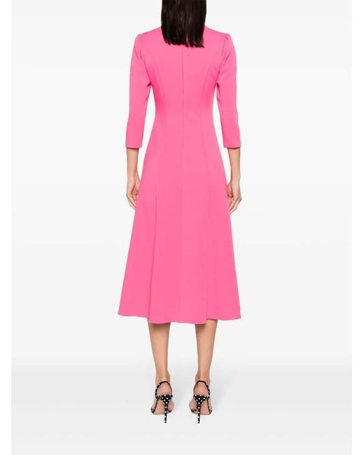 Nissa Pink Rhinestoned Crepe Midi Dress
