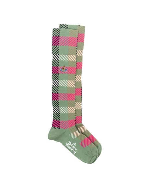 Vivienne Westwood White Plaid-Pattern Socks