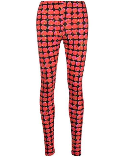 LaDoubleJ Red Cherry-Print Mid-Rise Leggings