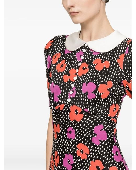 Nissa Red Floral-Print Midi Dress