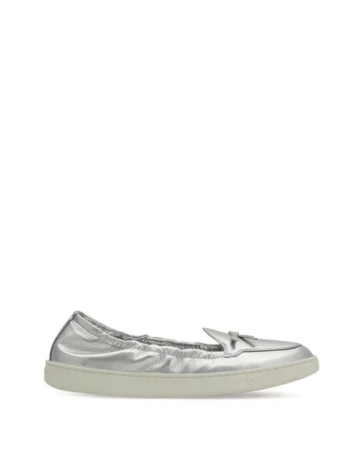Ferragamo White Flexible Loafers With Mini Bow-Detail