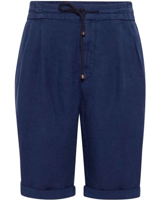 Brunello Cucinelli Blue Drawstring Linen Bermuda Shorts for men