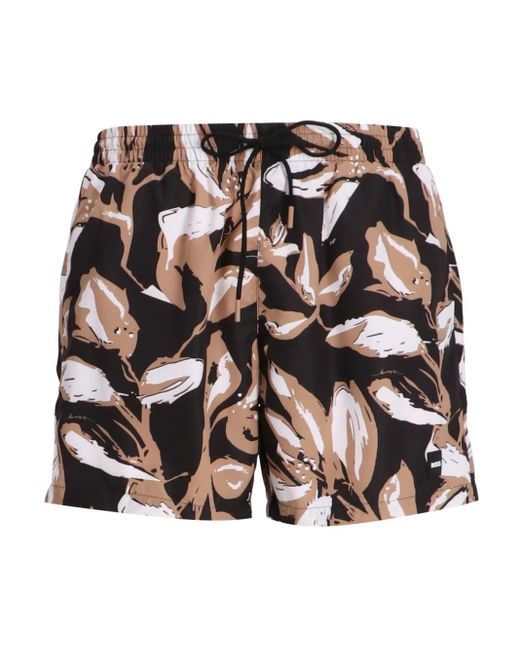 Boss Black Floral-Print Swim Shorts for men