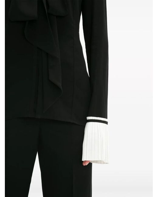 Victoria Beckham Black Pleat-Detail Silk Blouse