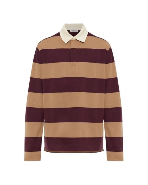 Moncler Red Striped Long-Sleeve Polo Shirt for men