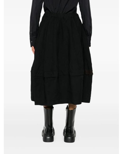 COMME DES GARÇON BLACK Midi-Rok Met Elastische Taille En Vlakken in het Black