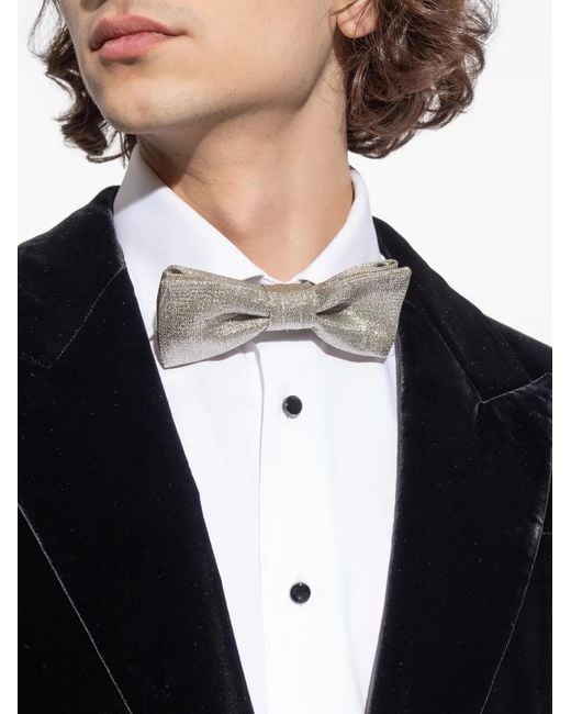 Versace Gray Metallic-Effect Bow Tie for men