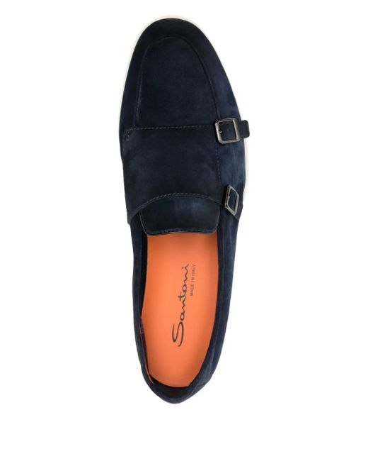 Santoni Blue Suede Monk Shoes for men