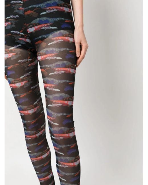 Henrik Vibskov Gray Bird-Print Semi-Sheer Mesh Leggings