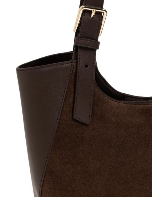 Furla Brown Suede-Panel Leather Shoulder Bag
