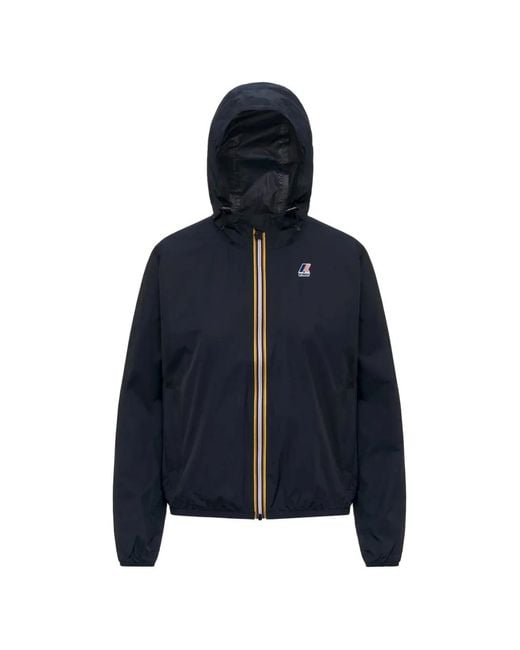 K-Way Blue Hooded Logo-Patch Jacket