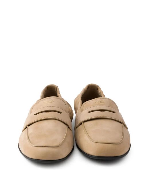 Prada White Shuffle Nubuck Leather Loafers