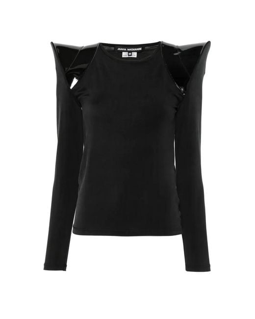 Junya Watanabe Black Sculptural-Shoulder Patent-Panel T-Shirt