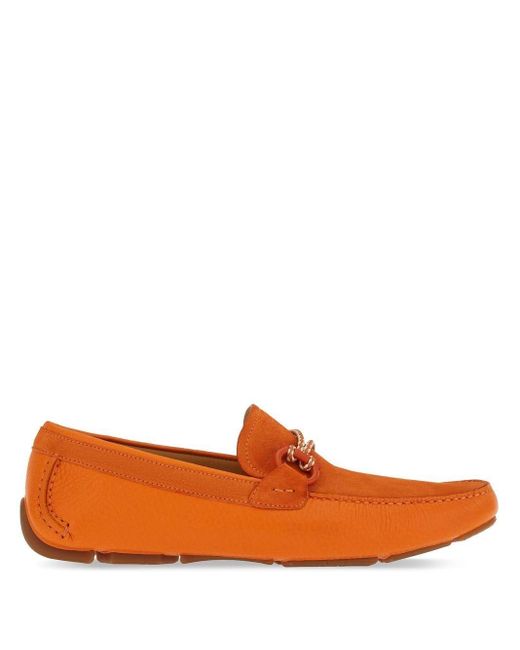 Ferragamo Orange Tie-detail Suede Loafers for men