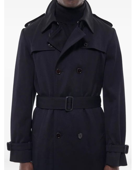 Fursac Blue Double-Breasted Belted Trench Coat for men
