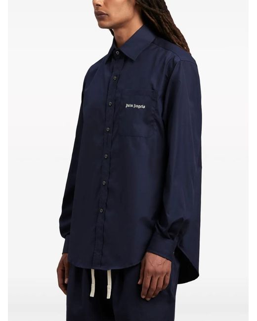Palm Angels Blue Logo Embroidery Shirt for men