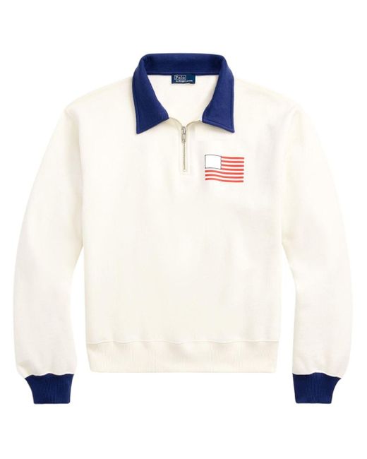 Polo Ralph Lauren White Logo-print Quarter-zip Sweatshirt