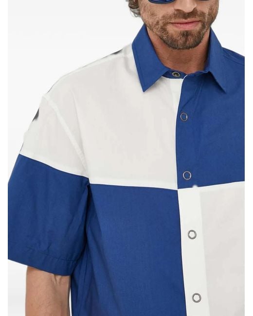 Benetton Blue Checked-Pattern Buttoned Shirt for men