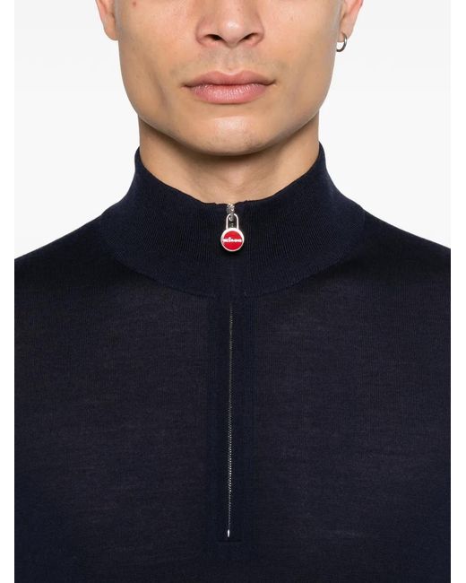 Kiton Blue Zip-Up Mock-Neck Sweater for men