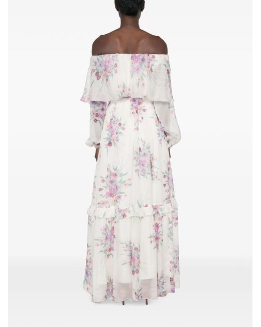 Raquel Diniz White Marisol Floral-Print Ruffled Maxi Dress