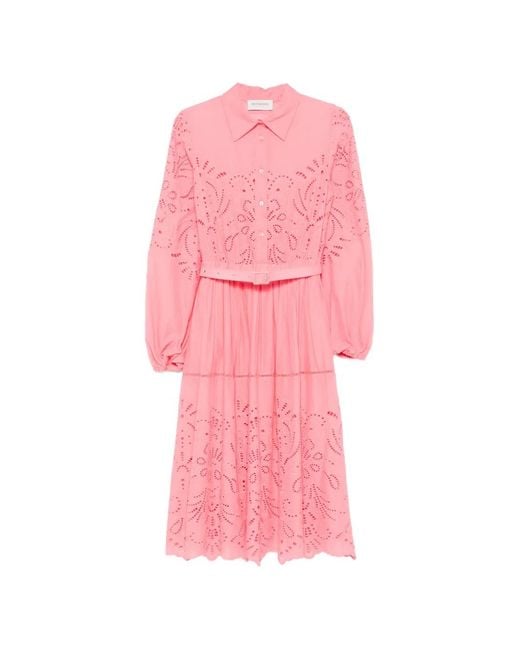 ERMANNO FIRENZE Pink Robe Mi-Longue Ceinturée À Détails D'Œillets