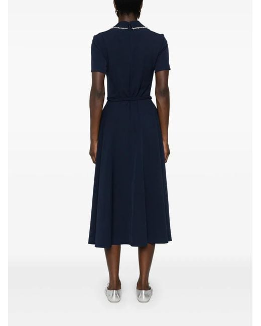 Nissa Blue Faux Pearl-Embellished Midi Dress