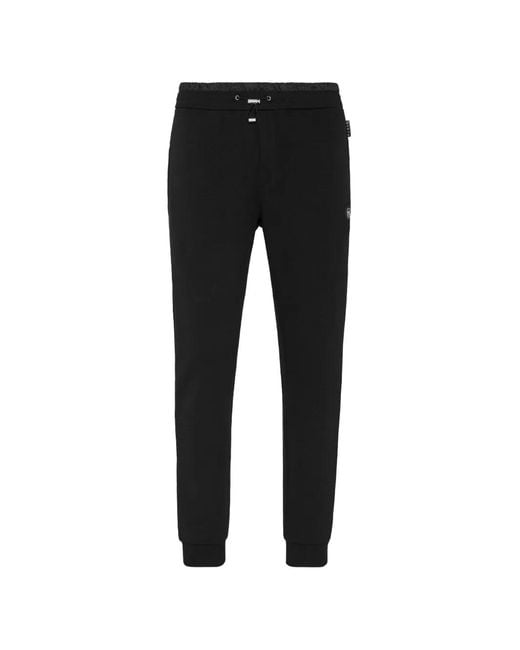 Philipp Plein Black Logo-Plaque Drawstring Track Pants for men