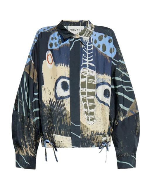 Munthe Blue Loasta Abstract-Print Drawstring Top
