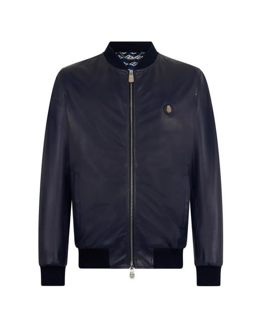 Billionaire Blue Zip-Up Bomber Jacket for men