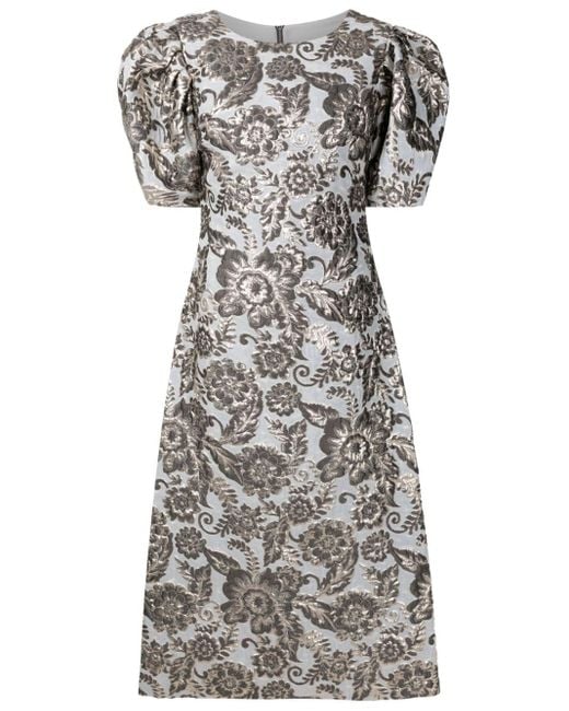 Olympiah Gray Floral-embroidery Metallic-finish Dress