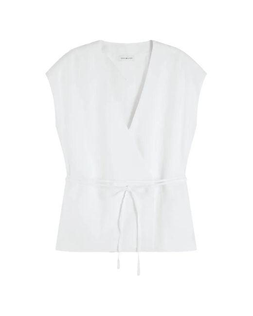 Tommy Hilfiger White Wrap-Style Sleeveless Blouse