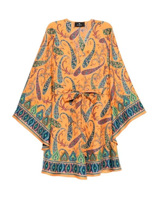 Etro Orange Printed Silk Dress