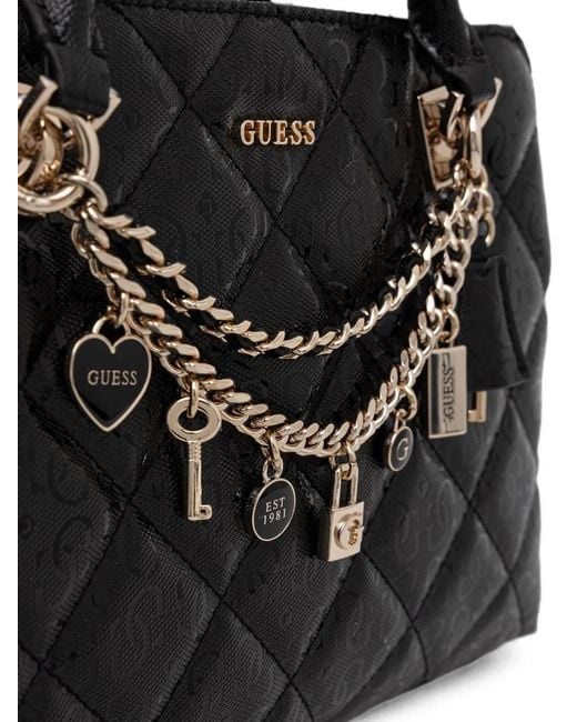 Guess Black Libby Quilted Charm-Detail Tote Bag